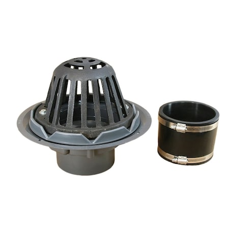 Jones Stephens 4in PVC Roof Drain with Cast Iron Dome with Flexible Coupling R18023